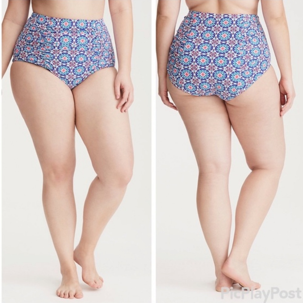 NEWTorrid Tile Print Ruched High Waist Swim Bottom